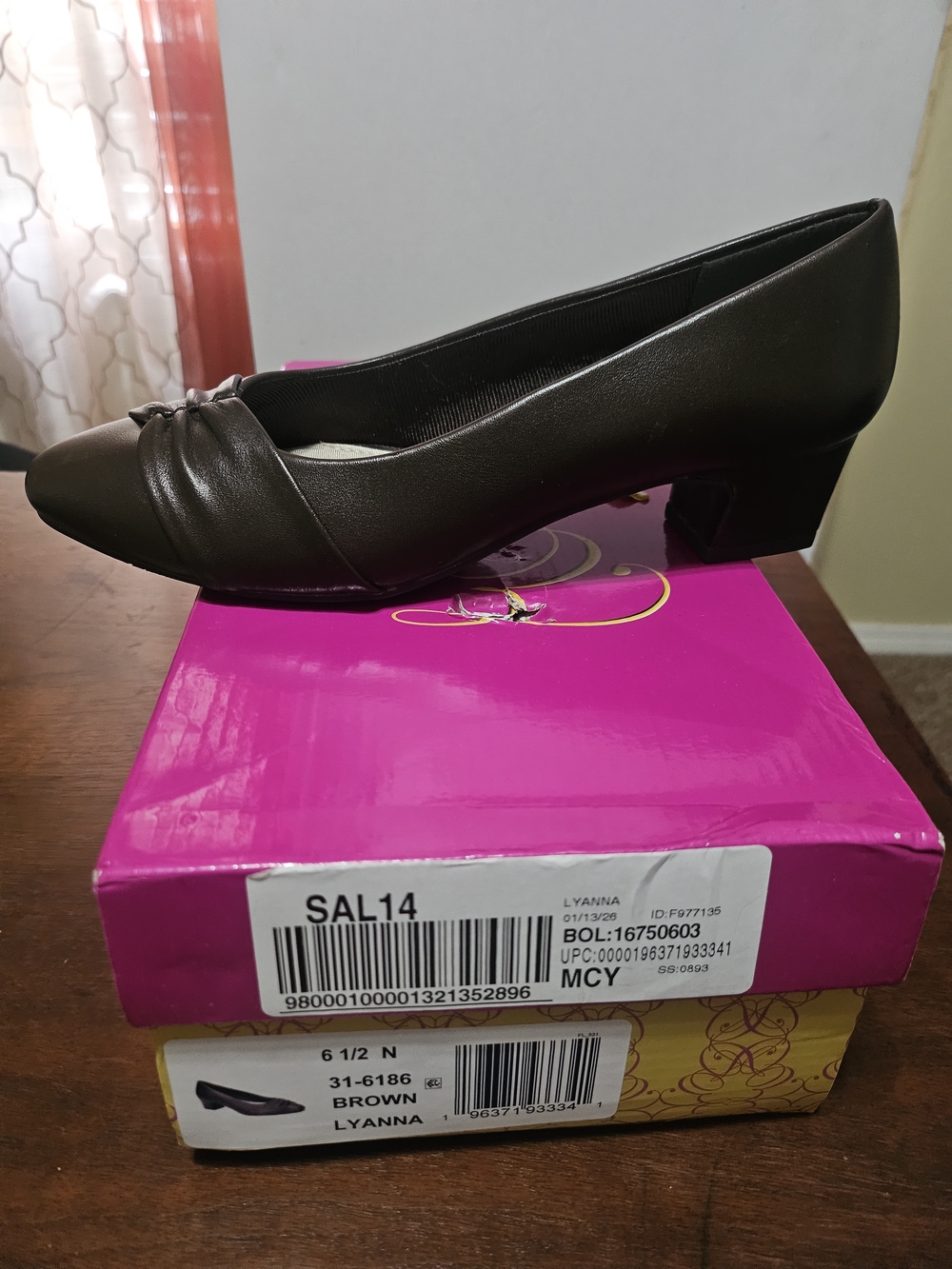 easy street Brown Low Block Heel Pump with Knot Detail
